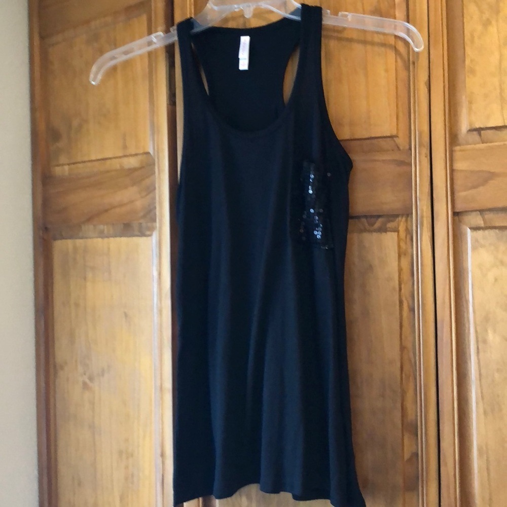 Xhilaration Black Sequin Razorback Tank Juniors Small
